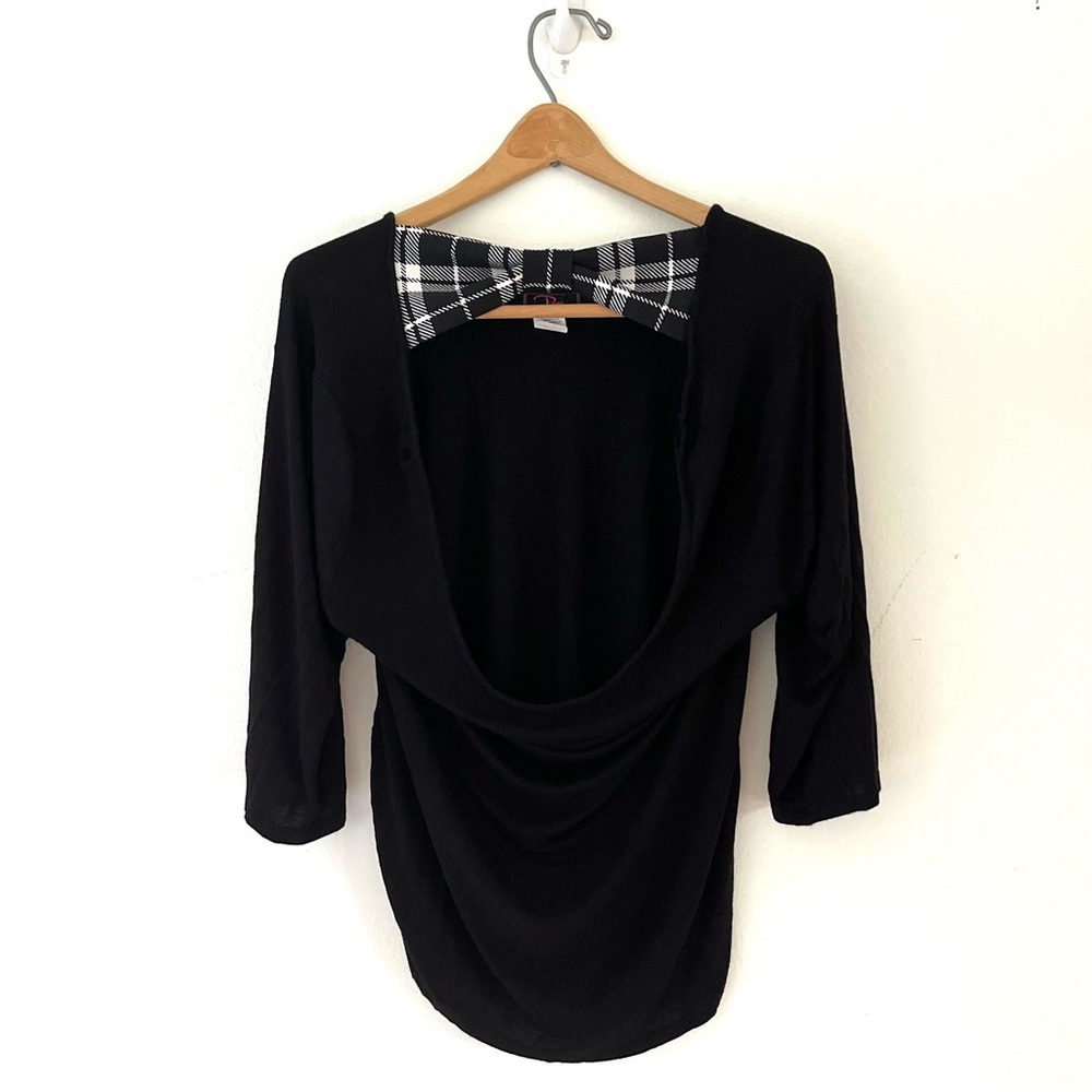 Pinc (P.Inc) Plaid Bow Open Back Black Ruched Sides Shirt Women’s Size 2X Y2K
